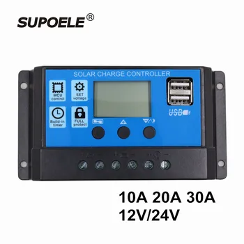 

24V 12V Auto Solar Panel Battery Charge Controller 30A 20A 10A PWM LCD Display Solar Collector Regulator with Dual USB Output
