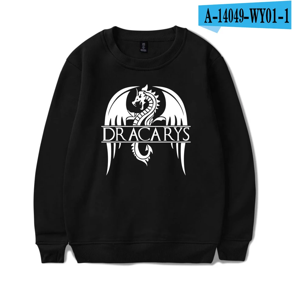 Dracarys свитшоты Осенняя мода принт длинный рукав хип-хоп Повседневный пуловер с капюшоном крутые толстовки Dracarys - Цвет: black