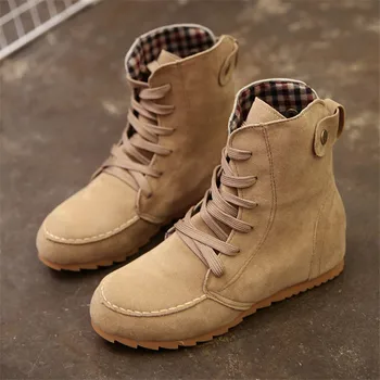 Boots Woman Lace Up Martin Boots 2019 Spring Autumn New Plus Size Flat With Women's Boots Female Students Shoes Botas Mujer 42