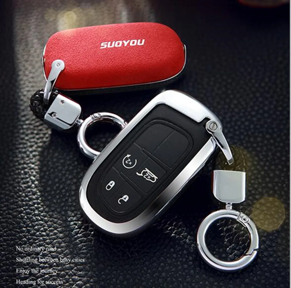 

Key Case Cover Genuine Leather Galvanized Alloy For Dodge Ram 1500 Journey Charger Dart Challenger Durango For Fiat Jeep
