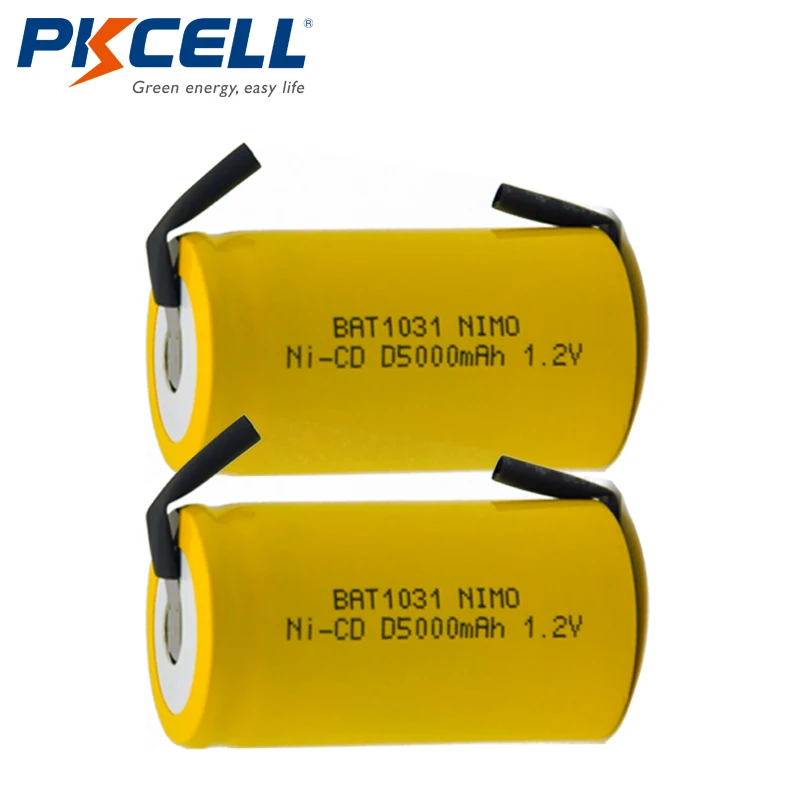 2pcs PKCELL D size NiCd Rechargeable Batteries 1.2V High Capacity