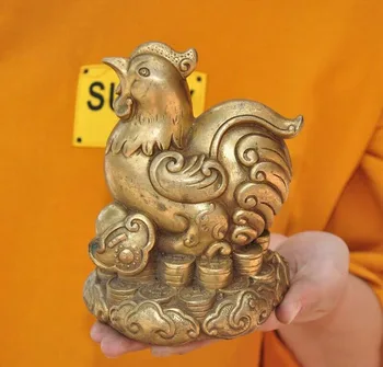 

wedding decoration China FengShui brass wealth coin Zodiac animal Cock Rooster Chicken lucky statue