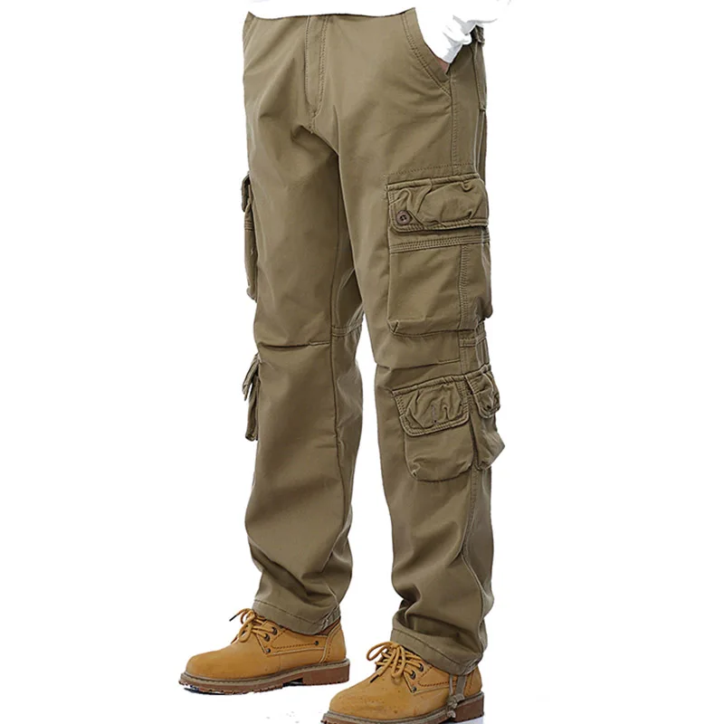 SHIFUREN Winter Fleece Men Cargo Pants Loose Fit Multi-pocket Male Double Layer Thicken Warm Military Trousers Plus Size 29-40 Cargo Pants Military Cargo Pants Men Casual Pants