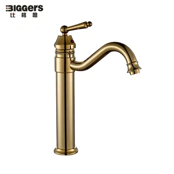 

Free shipping Biggers gold plated Europe style copper faucet single handle basin mixer for cold and hot water grifo