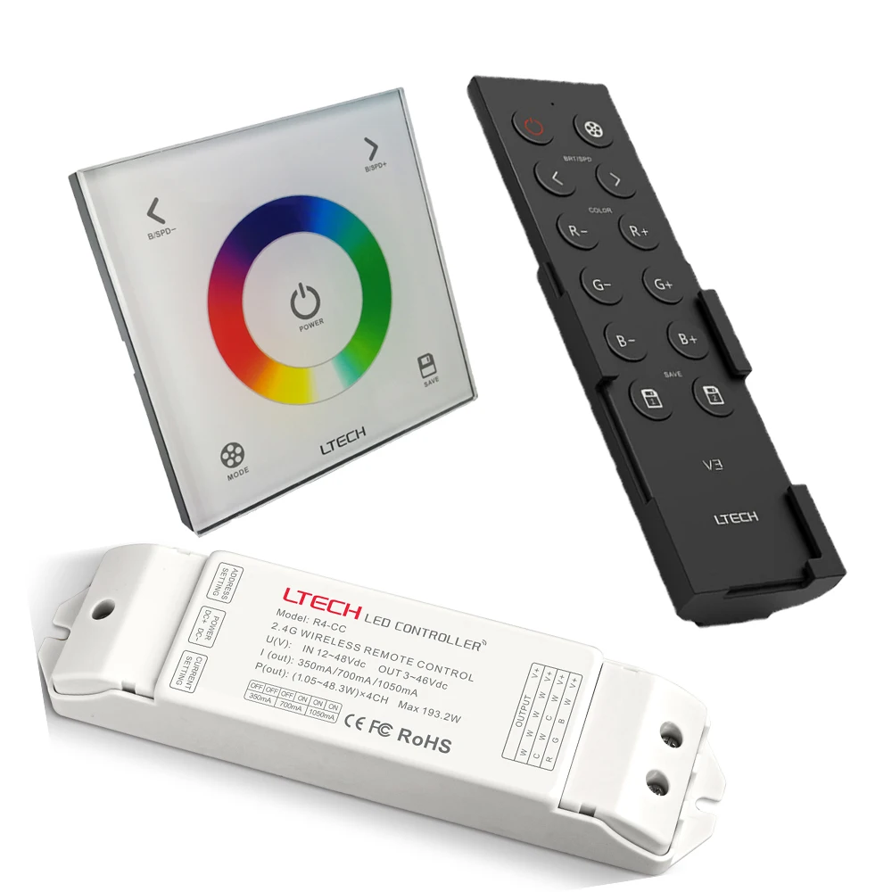 

Ltech LED 2.4GHz RF Wireless + DMX512 rgb Controller AC 100V -240V touch panel Wall Mount DMX Master R4-CC CC Receiver V3 Remote