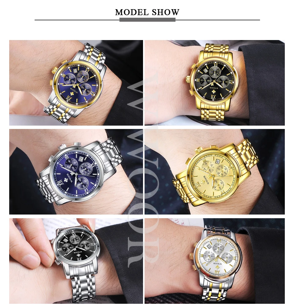 WWOOR мужские часы, хронограф Бизнес Кварцевые мужские s часы лучший бренд роскошное Золотое и Серебряное стальной ремешок мужские часы мужские наручные часы синий