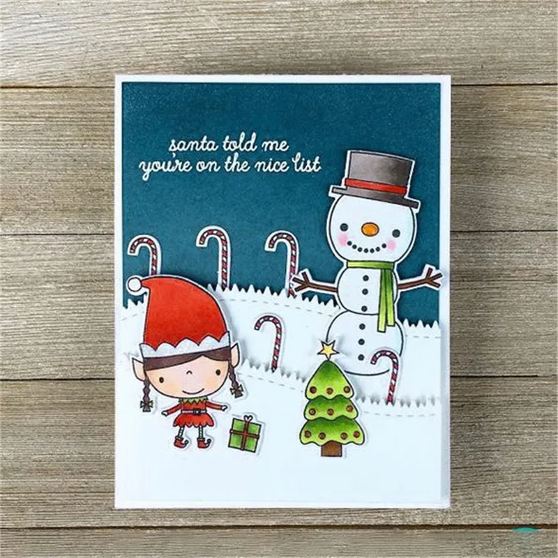 

InLoveArts 2018 New Christmas Tree Snowman Stamp and Dies 14*14cm Rubber Clear Stamps for Scrapbooking DIY Card Decor Craft