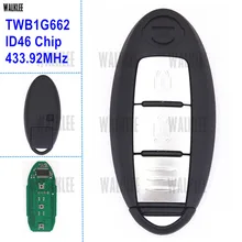 Walklee chave controle remoto inteligente, funciona com nissan micra k13/juke f15/note e12/folha/433.92mhz chip id46