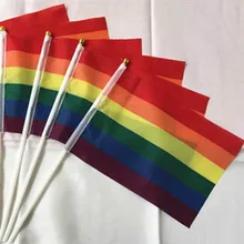 1 pc Rainbow flag Hand Waving Gay Pride LGBT parade Les Bunting 14x21cm 2017 new
