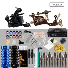 Полный комплект татуировки, роторная машинка для татуировки, 20 цветов, набор чернил, черный источник питания, иглы-наконечники, профессиональный набор для татуировки