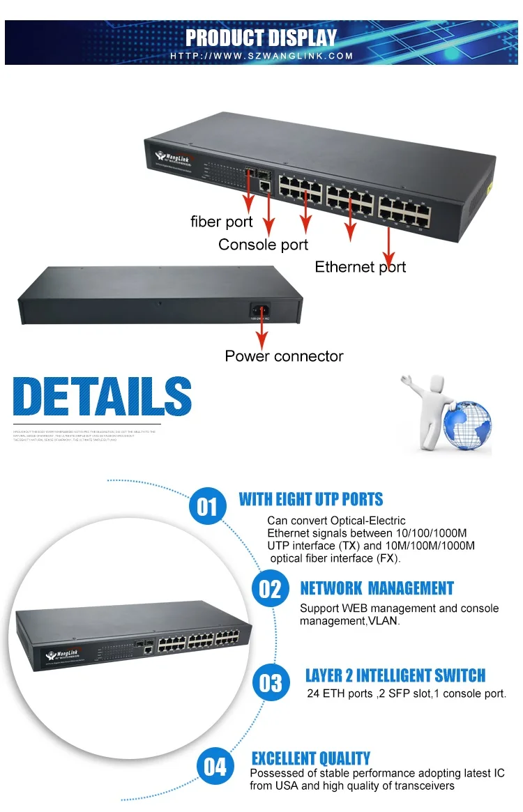 24 порта smart коммутатор ethernet 24 порта RJ45 10/100/1000 Мбит/с управления коммутатора с консольный порт коммутатора