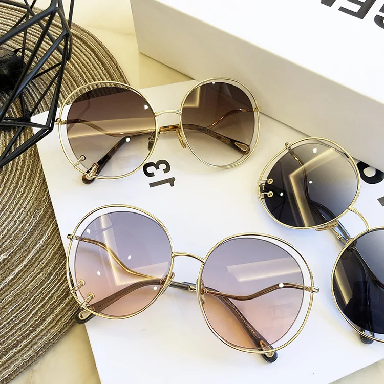 

New Vintage Round Oversized Sunglasses Women Brand Designer Ladies Shades Stylish Large Frame Gradient Sun Glasses FML