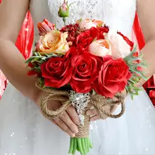 Красные Сатиновые розы/украшение на свадьбу аксессуары букет невесты романтический свадебный букет красная искусственная Роза невесты Свадебные украшения S95