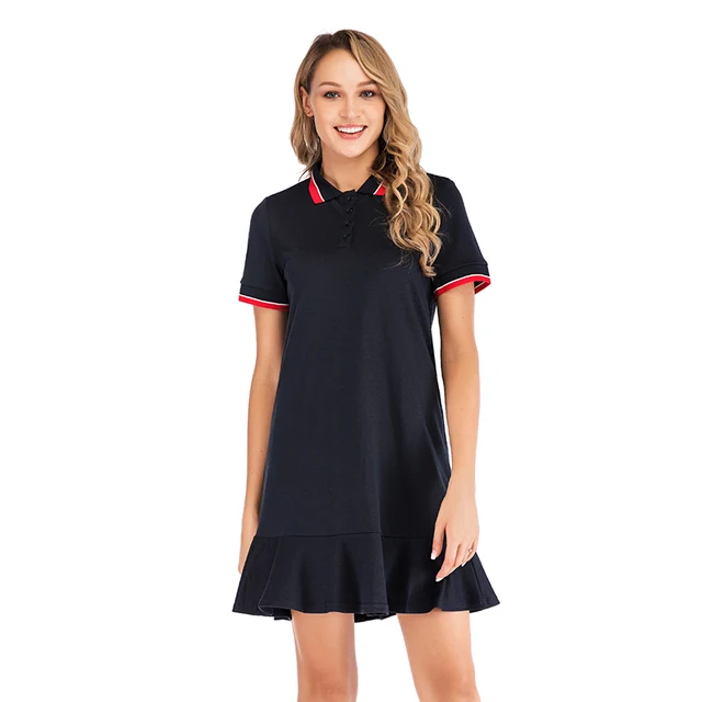 Mostnica Pleated Women Student Sport Dress Shirt Turn Down Collar Polo ...