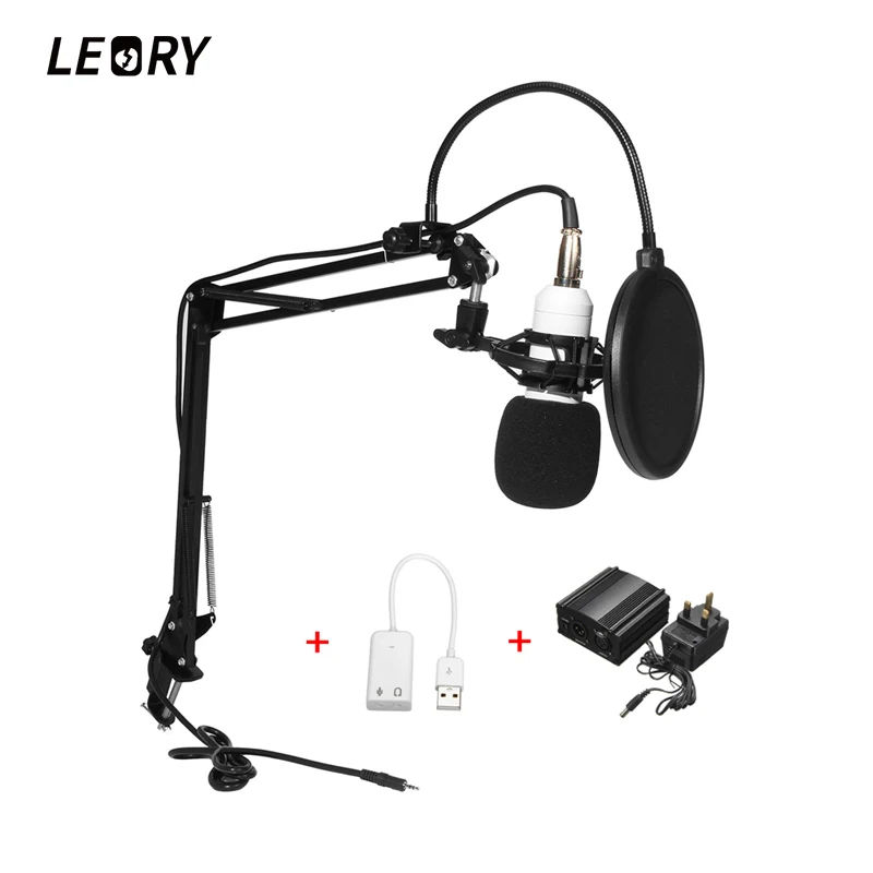 

LEORY Professional Karaoke BM 800 Condenser Microphone +48V Phantom Power+USB Sound Card Recording Studio KTV/PC MIC Stand Kit