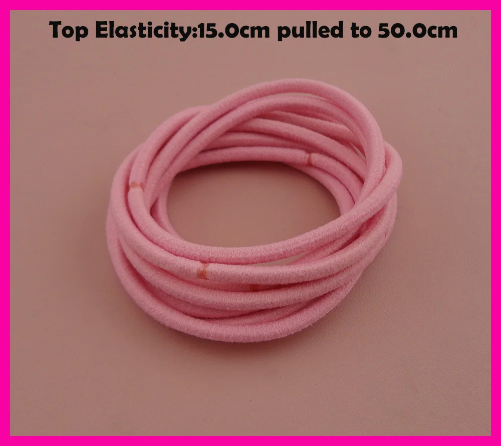 50PCS 3mm Top Elasticity Pink Elastic Ponytail Holders rope with gluing