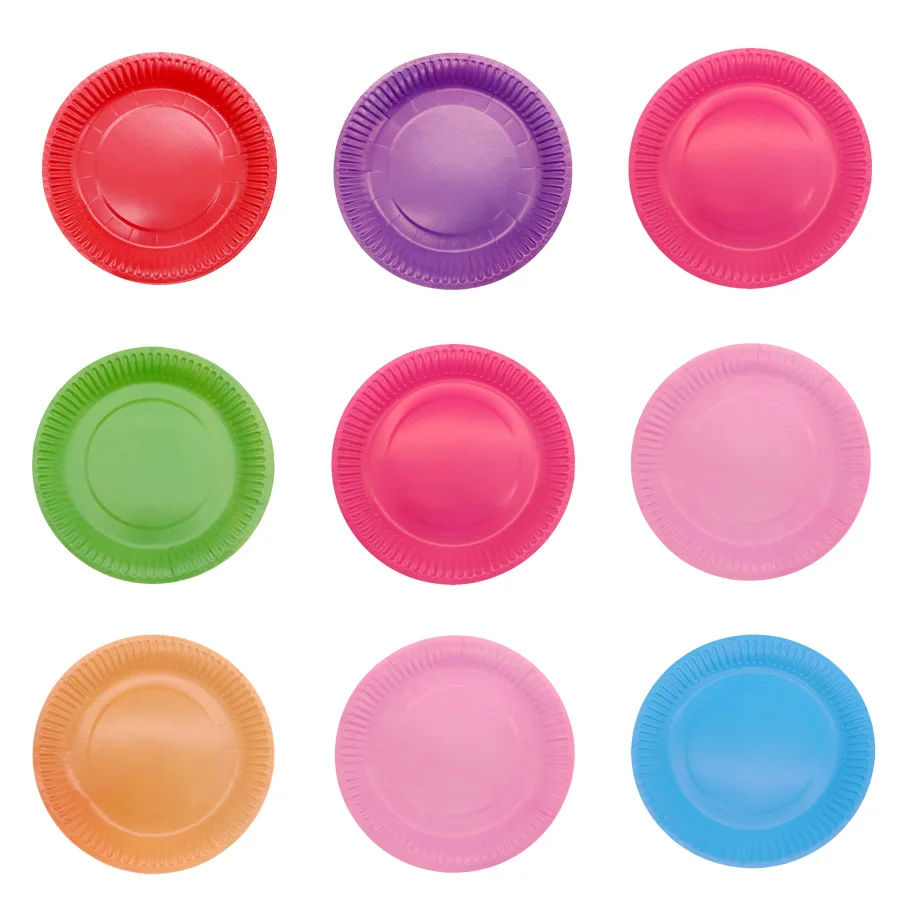 

10pcs Disposable solid Paper plates Pure Colour Party Juice Cup Decoration Baby Shower Kids Birthday Wedding Tableware Supplier