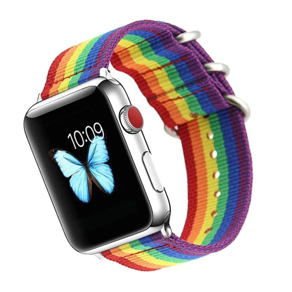

sport Woven Nylon strap For Apple Watch band 42mm 38mm iwatch series 3/2/1 rainbow wrist bands bracelet watchband belt