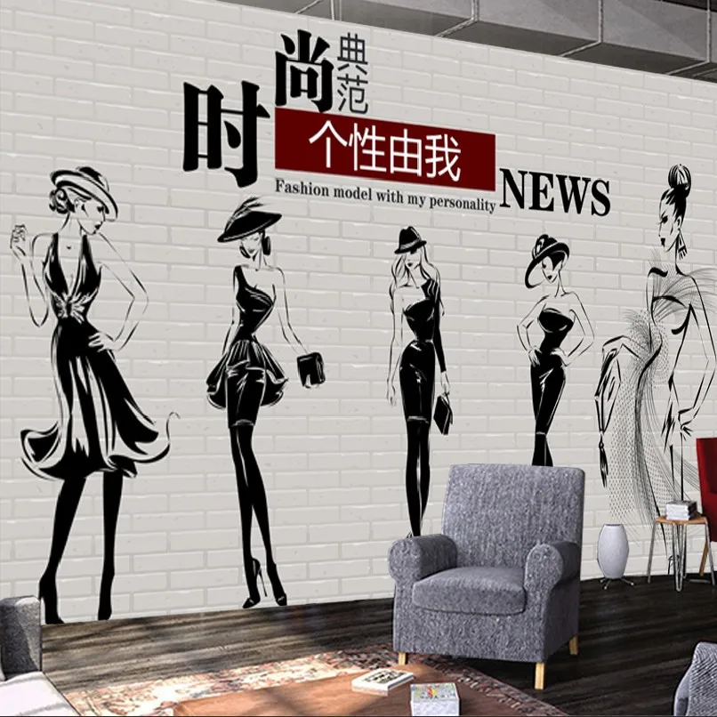 

3d custom fashion and elegant figure model photo wallpaper for fashion clothes store theme restaurant