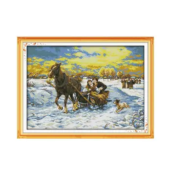 

Joy Sunday 11CT 14CT Cross-stitch Kit Cotton White cloth Embroidery Snow Horse Children's daughter Married Pattern Manual diy