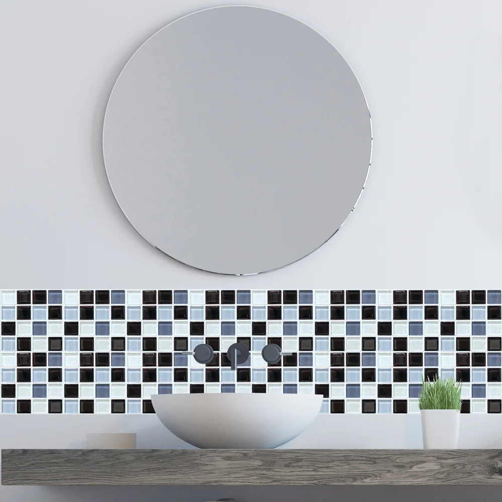 6Pcs/set Mosaic 3D Sticker Black Gray PVC Self-adhesive Bathroom Kitchen Tiles Waterproof Wall Stair Tile Stickers Decoration