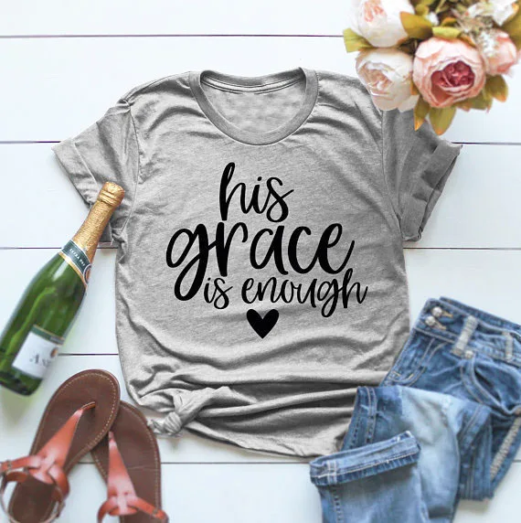 Футболка с надписью «his grace is enough» серая футболка с надписью «His Grace is enough» хлопковая футболка с надписью «his grace is enough» S-3XL