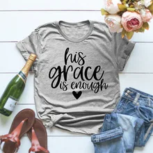 Футболка с надписью «his grace is enough» серая футболка с надписью «His Grace is enough» хлопковая футболка с надписью «his grace is enough» S-3XL