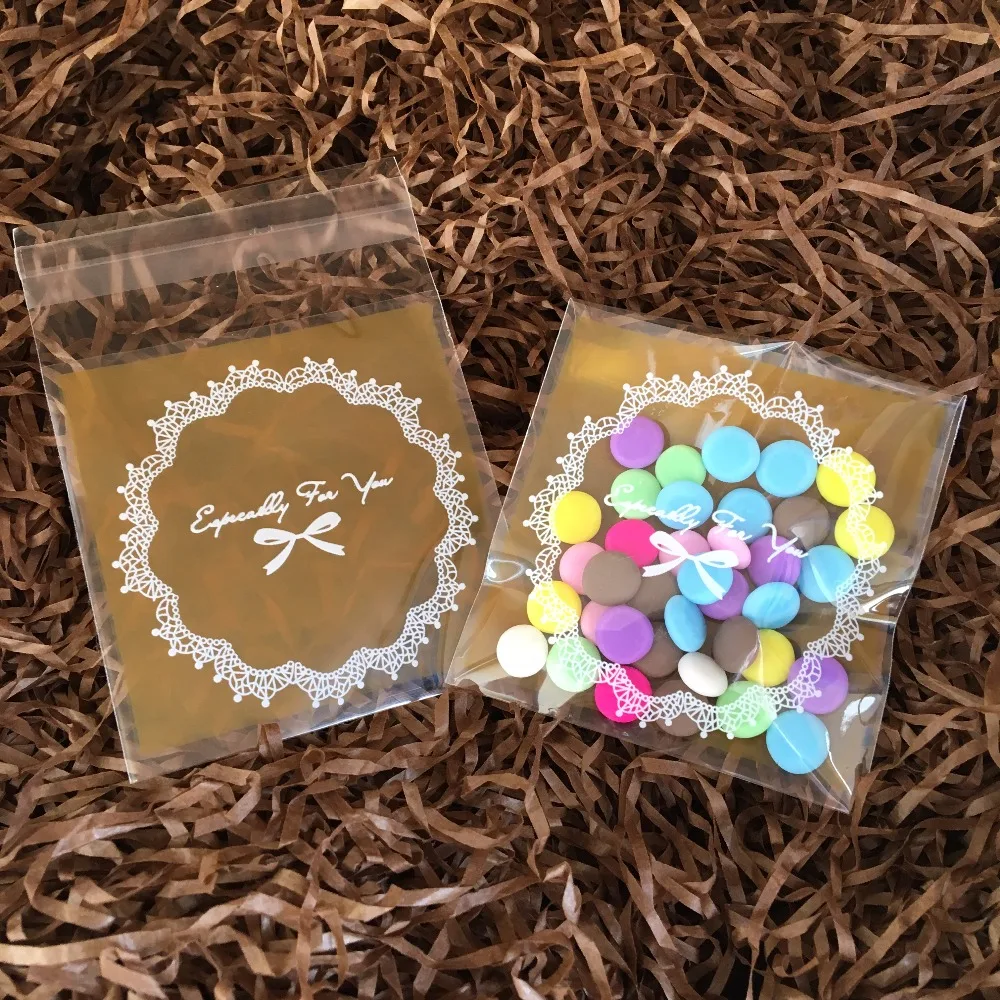 

100Pcs 7*7CM Orange Cute Baby Shower Baking Food Biscuit Self Adhesive Especially For You Bread Package Bakery Plastic Candy Bag