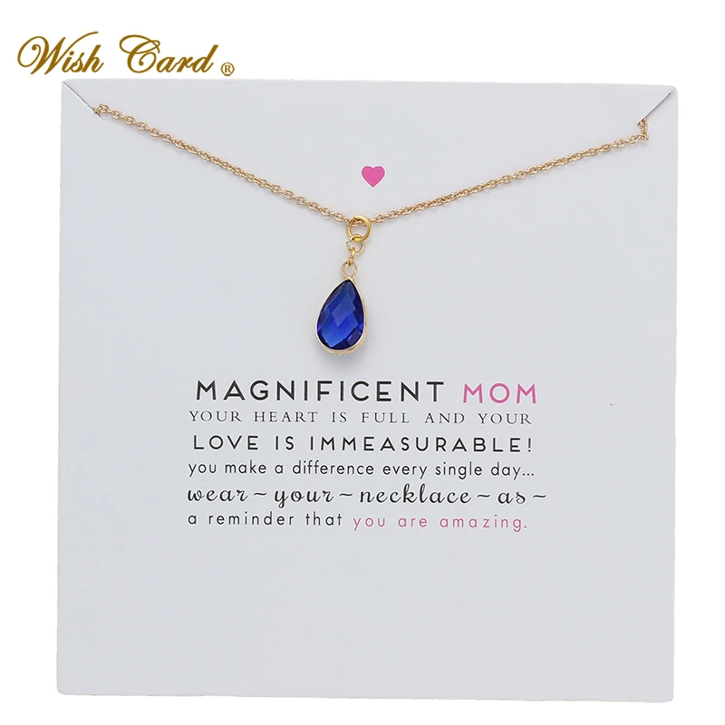 

Wish Card Trendy Drop Water Gold Chian Necklace Colorful Pendant Card Gift Memory Wedding Necklace Dropshipping EY5556