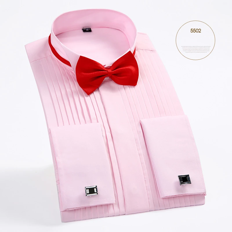 Koop Nieuwe Aankomst mannen Franse Smoking Shirt Mannen Lange Mouw Overhemd Heren Effen Kleur Turn Down Kraag Shirt formele Mannelijke Shirts