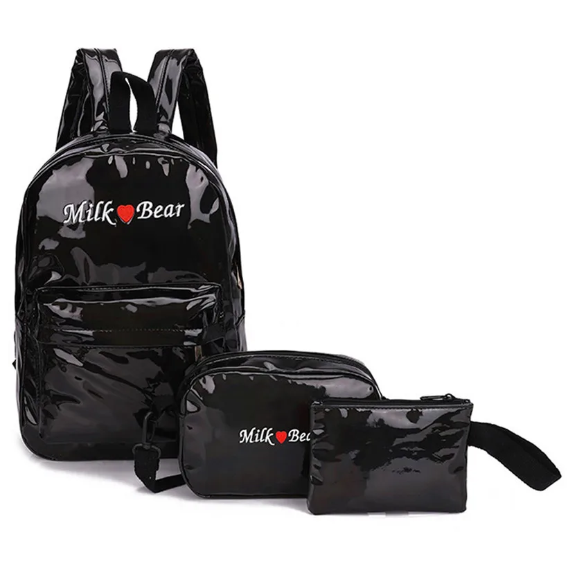 

3pcs/Set Street Style Letters Women Laser Hologram Leather Backpacks Teen Students Zipper Shoulder School Backpack
