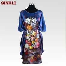 Шелковые пижамы платье чистого шелка женские Платья с цветочным рисунком узор плюс размер органический материал летнее платье бронза