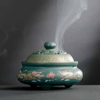 

S Ceramic Coil Incense Burner Furnace Crafts Decoration Reverse Aromatherapy Furnace Holder Home Room Decoration Clay Tea Pets