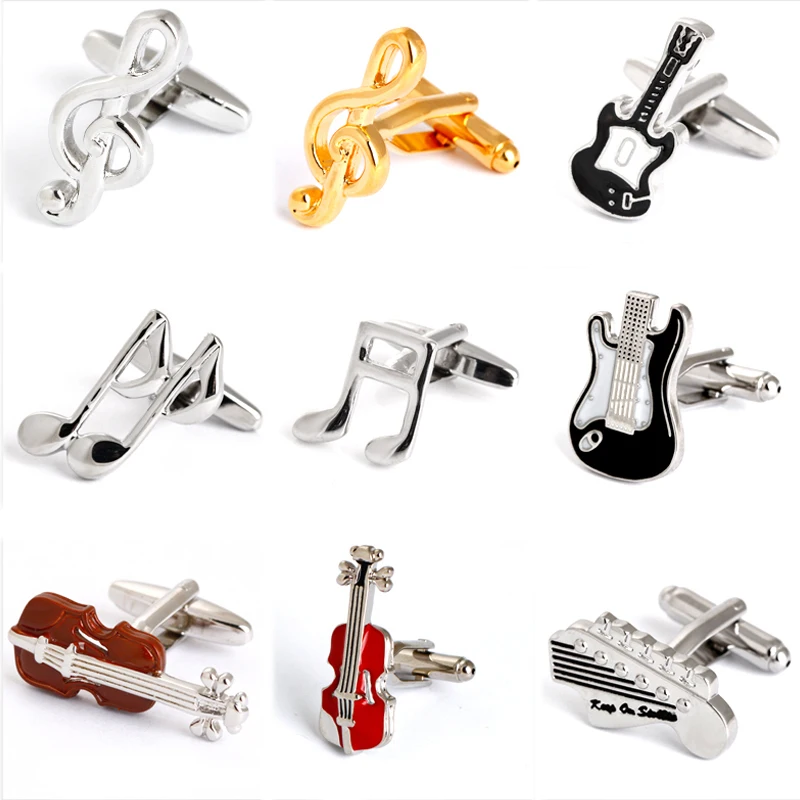 

Hot Sale Musical Instrument Drum Set Piano Guitar Violin Cuff Link For Mens Silver Gold Cufflinks For Men