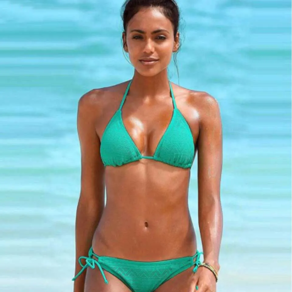 

KINGTUT 2019 Sexy Swimwear Women Crop Top Bikini Swimsuit Solid Brazilian Bikini Set Halter Beach Wear Bathing Suits