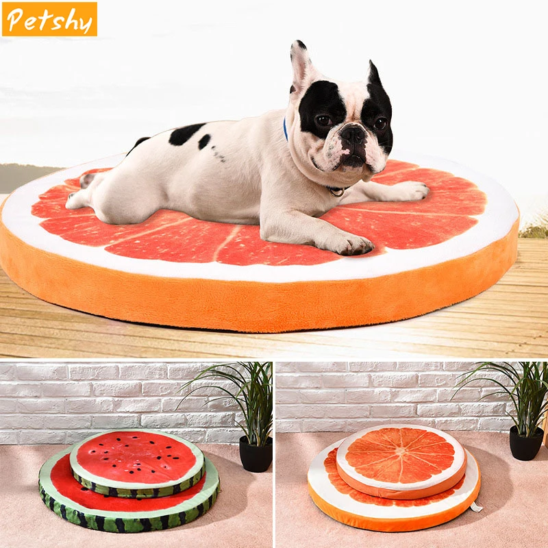 

Petshy Dog Cat Bed Mats Fruit Watermelon Orange Modeling Cozy Pet Cushion Pad Cute Print Creative Kennel Round Sponge Dogs Sofas