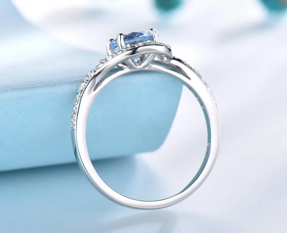 UMCHO Настоящее 925 пробы серебряные кольца для женщин Классический круглый создан Небесно голубой топаз драгоценный камень свадьба подарок на день Святого Валентина