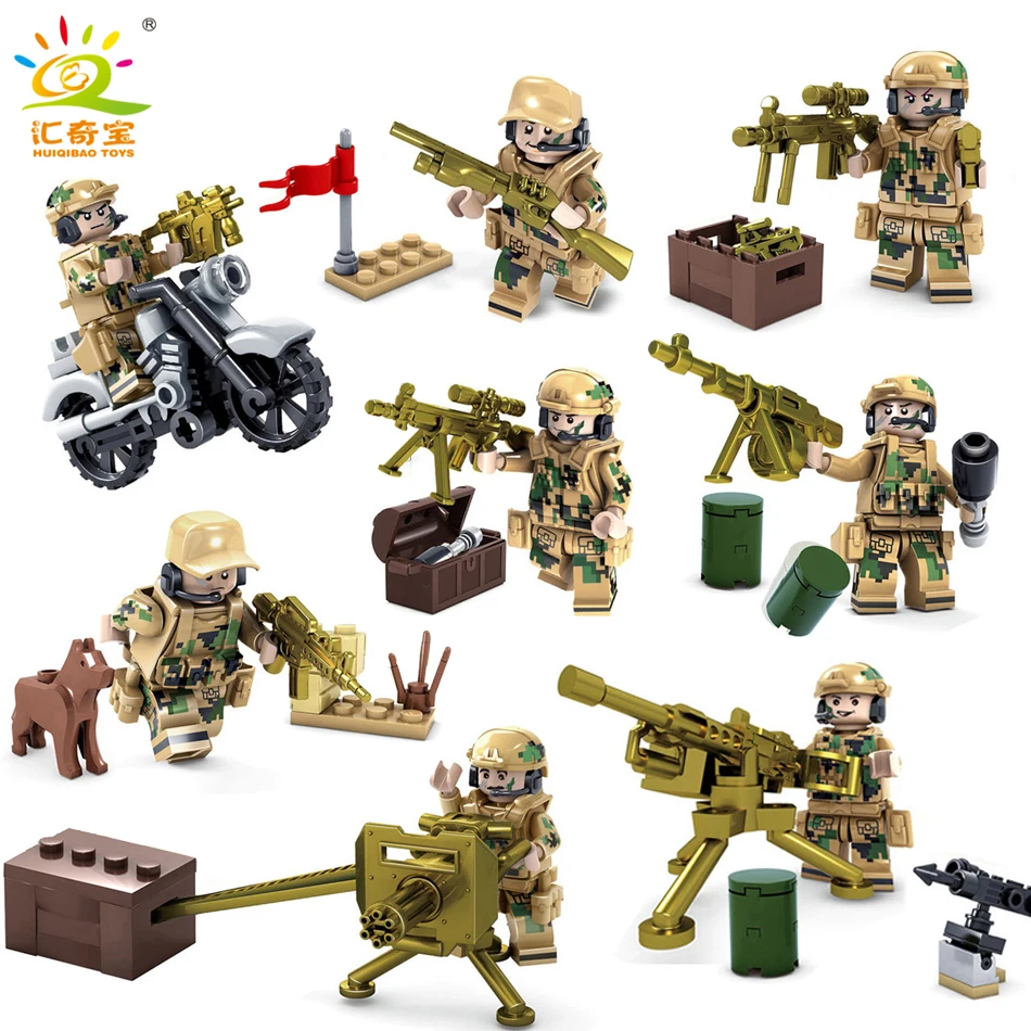 8pcs Military ww2 Army Soldiers Figures With Weapons Building Blocks Bricks Compatible Legoed Gifts font b