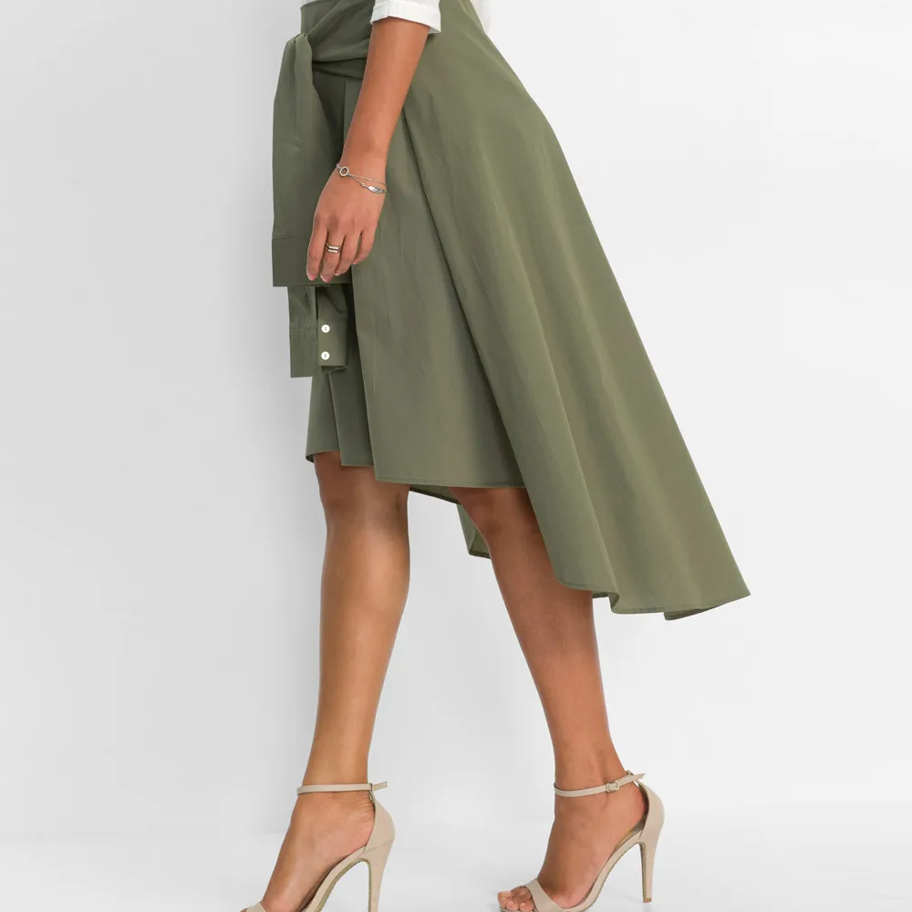 Women Sexy Skirts חצאיות jupe femme rokken Midi Skirt Solid High Waist Sashes Flared Asymmetrical Skirt Vestido de cor sólida#D