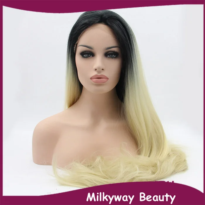 

Free Shipping heat resistant fiber black brown ombre two tone 1b/613 straight synthetic lace front wig for black women