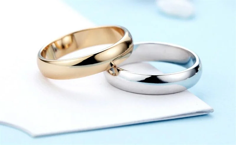 YHAMNI Original 18KGP Stamp Real Solid Gold Ring 5mm Wide Pure White/Rose Gold Rings Wedding Jewelry For Women and Men SJ050