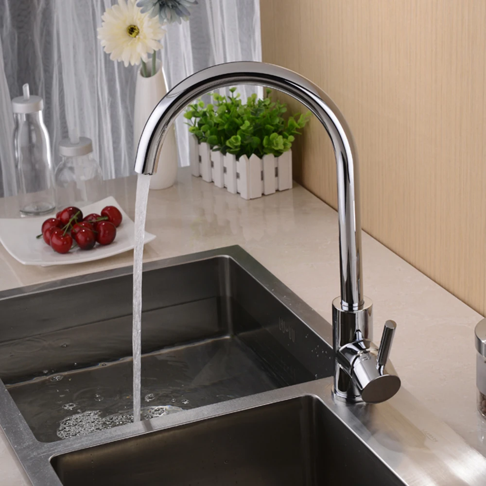 

Single Hole Vertical Water Kitchen Faucet All Electroplated Fine Copper Hot Cold Basin Washing Water Faucet