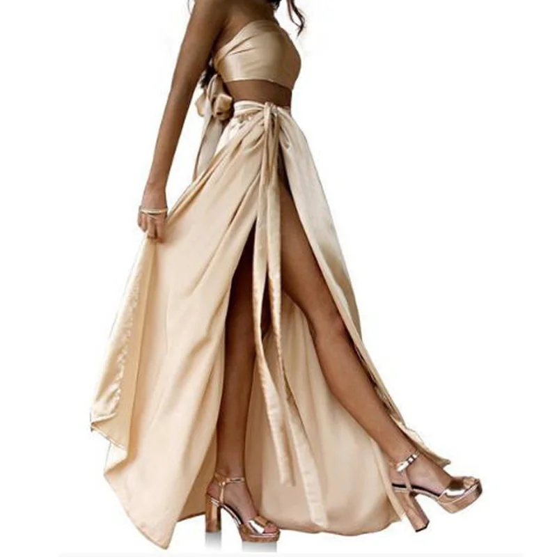 

Sexy Beach Satin A-line Long Wrap Skirts 2019 With Sash Size Free Over-rap Female Maxi Skirt Summer Bottom Boho Adult Skirt