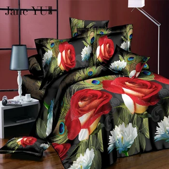 

JaneYU rose 3d bedding sets 4pcs polyester/cotton for queen size bedclothes duvet cover quilt bed linen comforters bag
