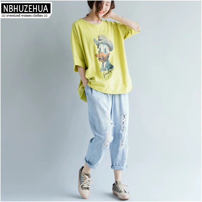 NBHUZEHUA 7G847 Летняя женская Kawaii мультфильм утка принт Большие размеры женские