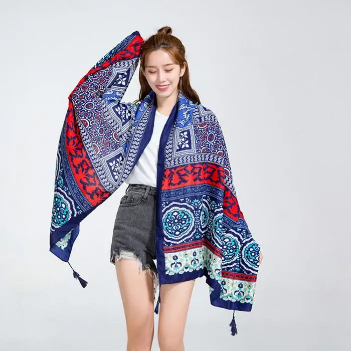 2019 недавно для женщин Boho шаль печатных пляжный шарф Этническая путешествия Приморский обёрточная бумага