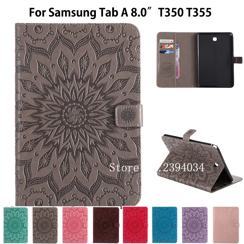Custodia T350 Per Samsung Galaxy Tab A 8.0 Sm-T350 T355 Sm-T355 Cover Funda Tablet Girasole In Rilievo Folio Pu Custodia In Pelle