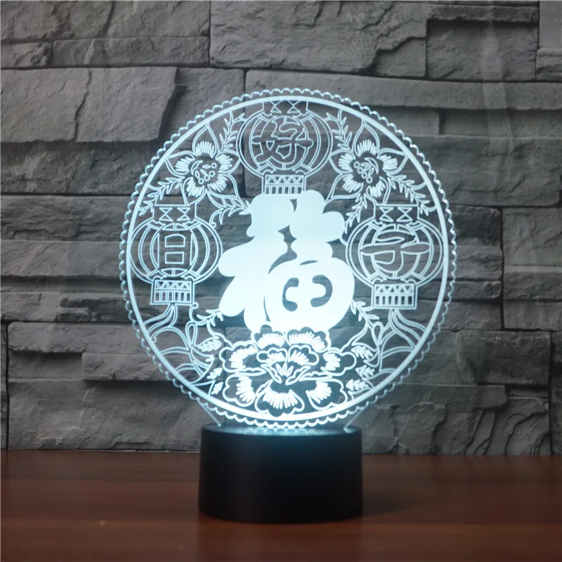 

USB Touch Table lamp 3D the Character "Fortune" NightLights LED Lamp Night Lights 7 Color Acrylic For Home Decoration