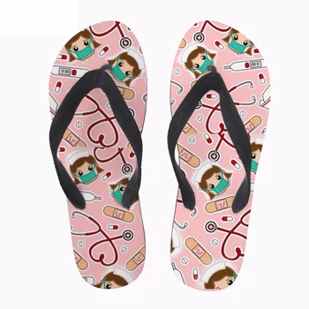 

Customized Pink Women Summer Flip Flops Cute Cartoon Nurse Pattern Women Slip-on House Slippers Beach Flip Flops for Women Flat