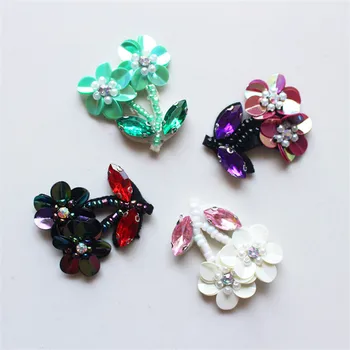 

Maxsin Fun Fashion Rhinestone Beads Flower Applique Patches for Clothing Bags Brooch Clothes Sew on Floral Patches